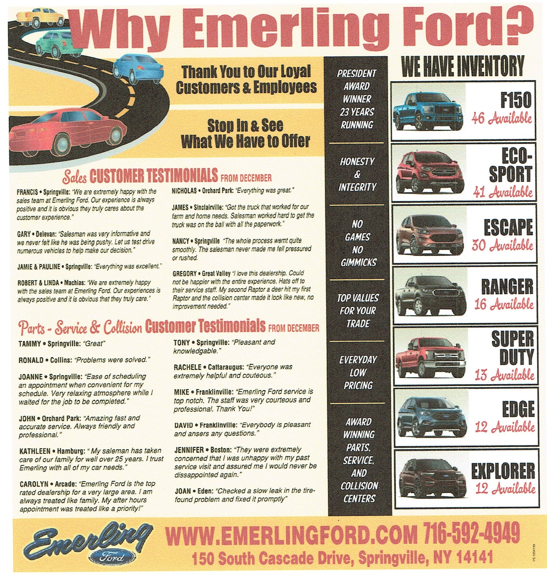 Testimonials at Emerling Ford